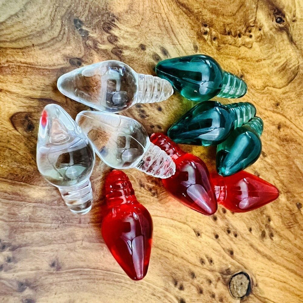Blow Mold Bulbs Red Green Clear Christmas Lights 9 Replacement VINTAGE Ceramic T